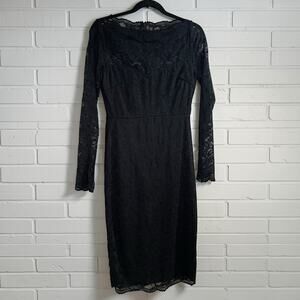Lulus Black Lace Midi Dress Medium Long Sleeve Sheath Gothic Coquette
